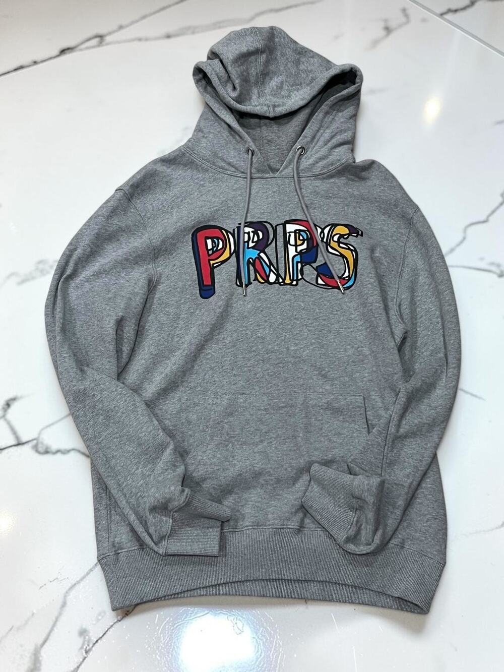 PRPS Goods & Co Men’s Gray Multicolor Logo Pullover Hoodie Size Medium